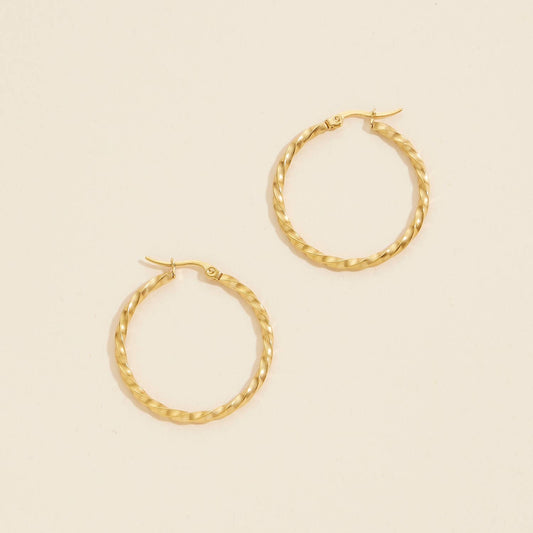 Twist-Detail Gold Dip | Stainless Steel Hoop Earrings