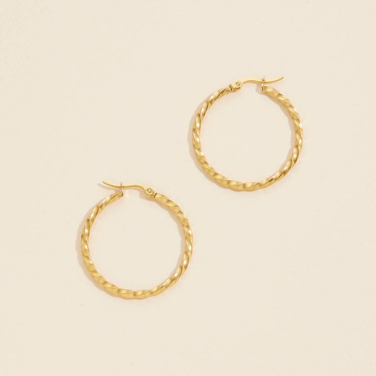 Twist-Detail Gold Dip | Stainless Steel Hoop Earrings