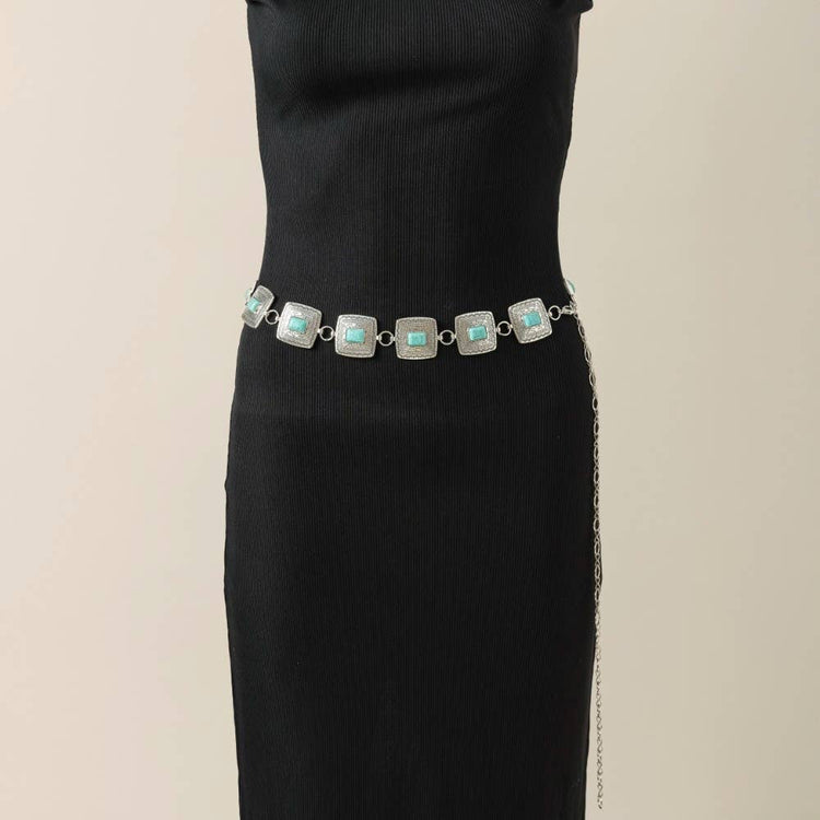 Western Concho Turquoise Square Chain Belt