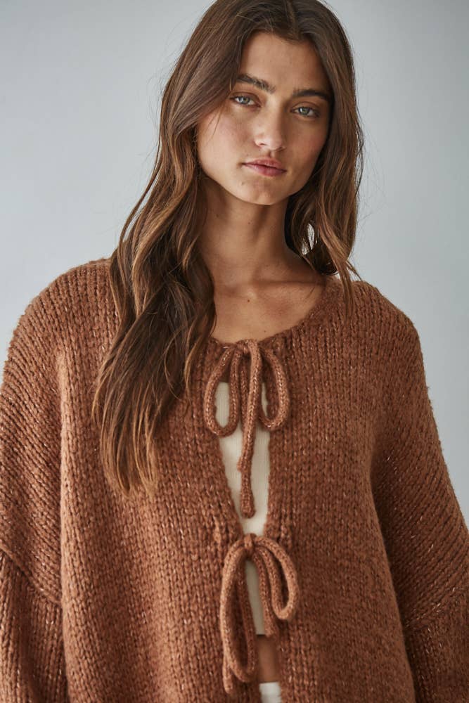 Knit Sweater Tie Front Long Sleeve Cardigan Top