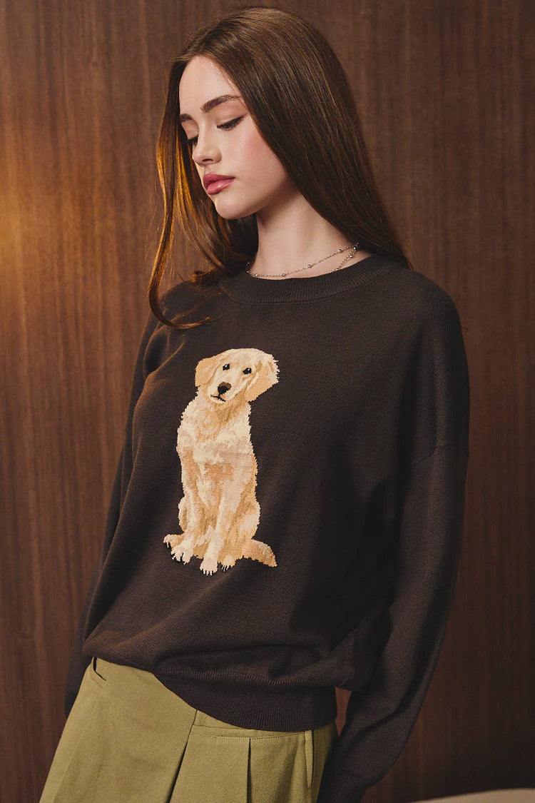 "GOLDEN RETRIEVER" DOG CREW NECK OVERSIZED SWEATER