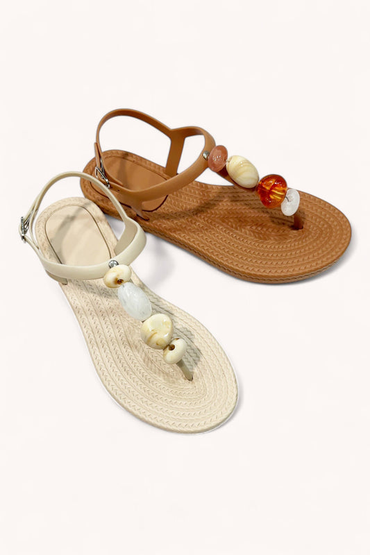 BOHO STONE BEADED STRAP THONG SANDALS