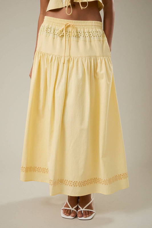 Butter Yellow Eyelet Maxi Skirt