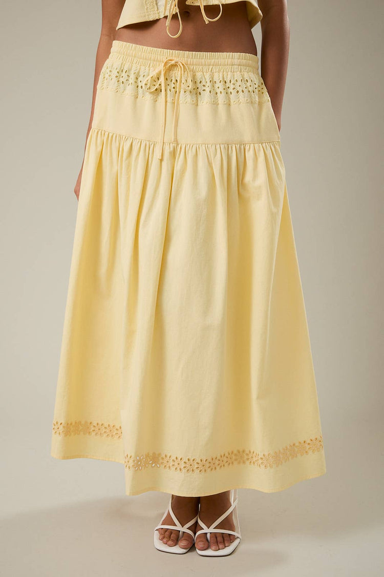 Butter Yellow Eyelet Maxi Skirt