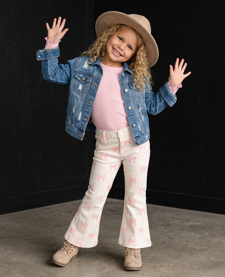 Kids Pink Coquette Bow Flare Denim Jeans