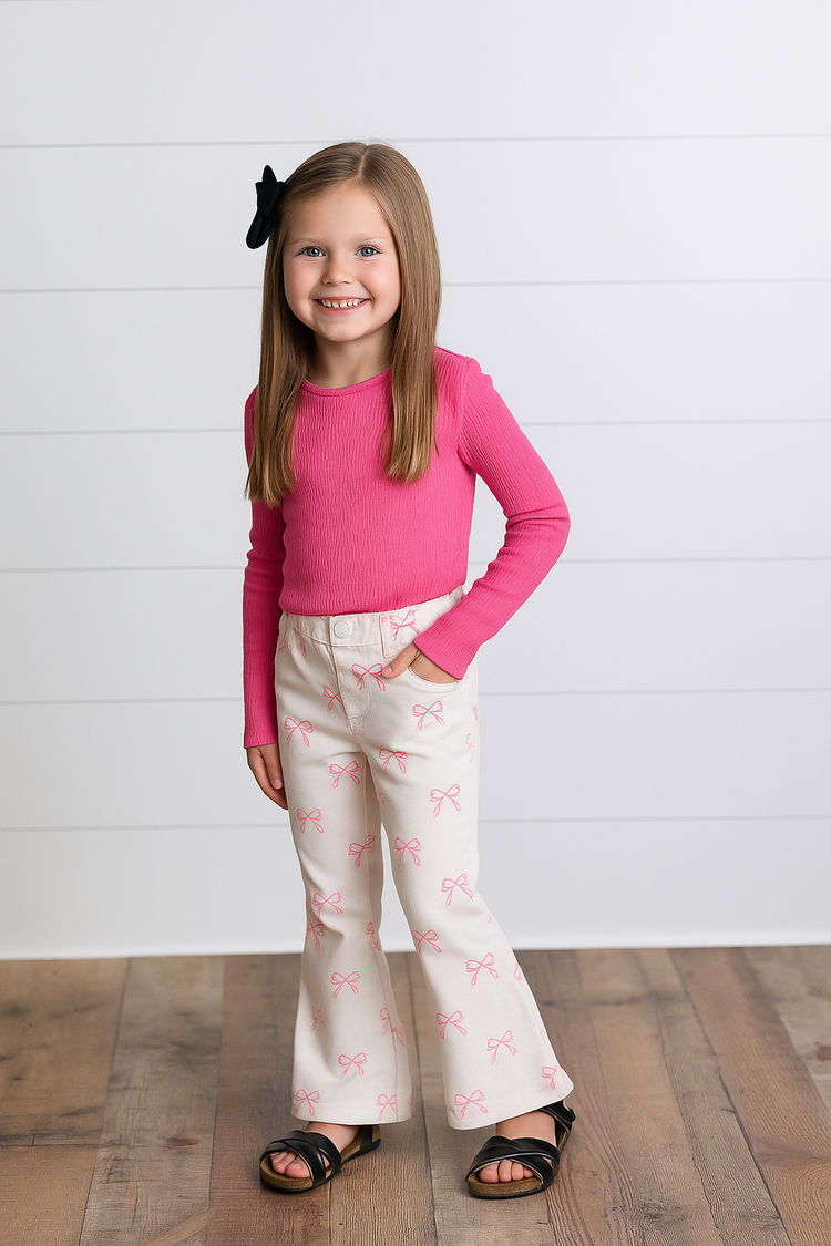 Kids Pink Coquette Bow Flare Denim Jeans