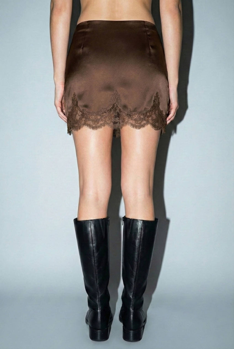 Lace Trim Satin Mini Skirt