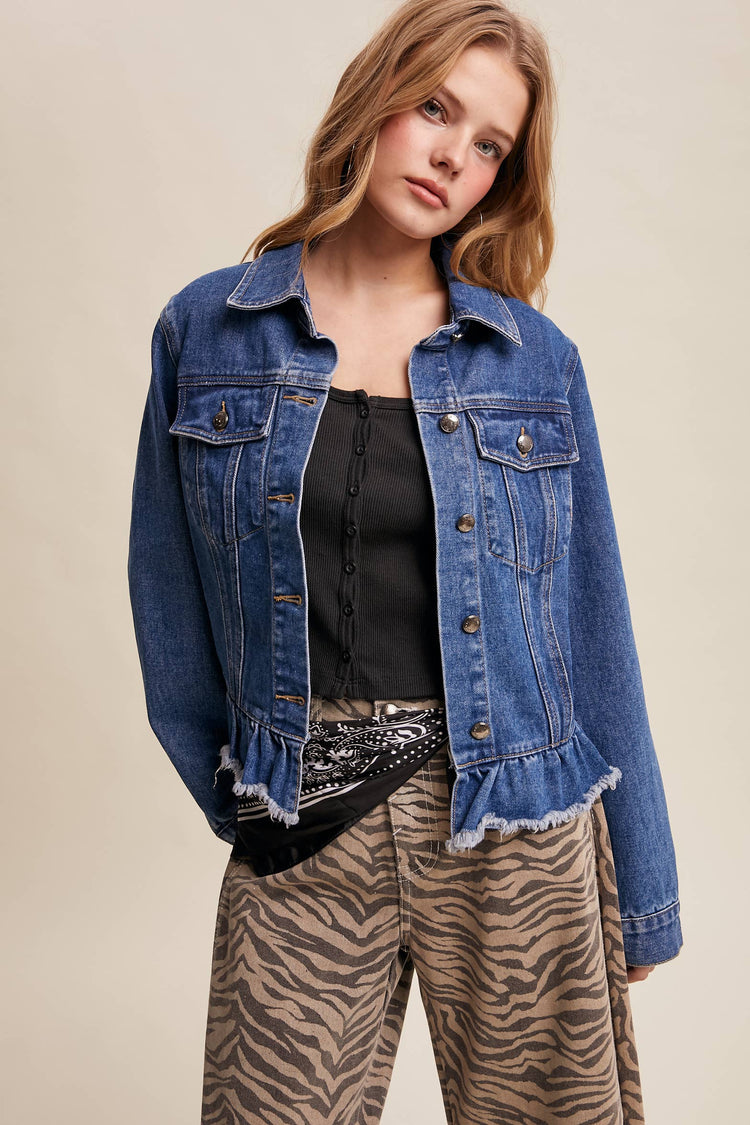 Ruffled Hem Denim Jacket
