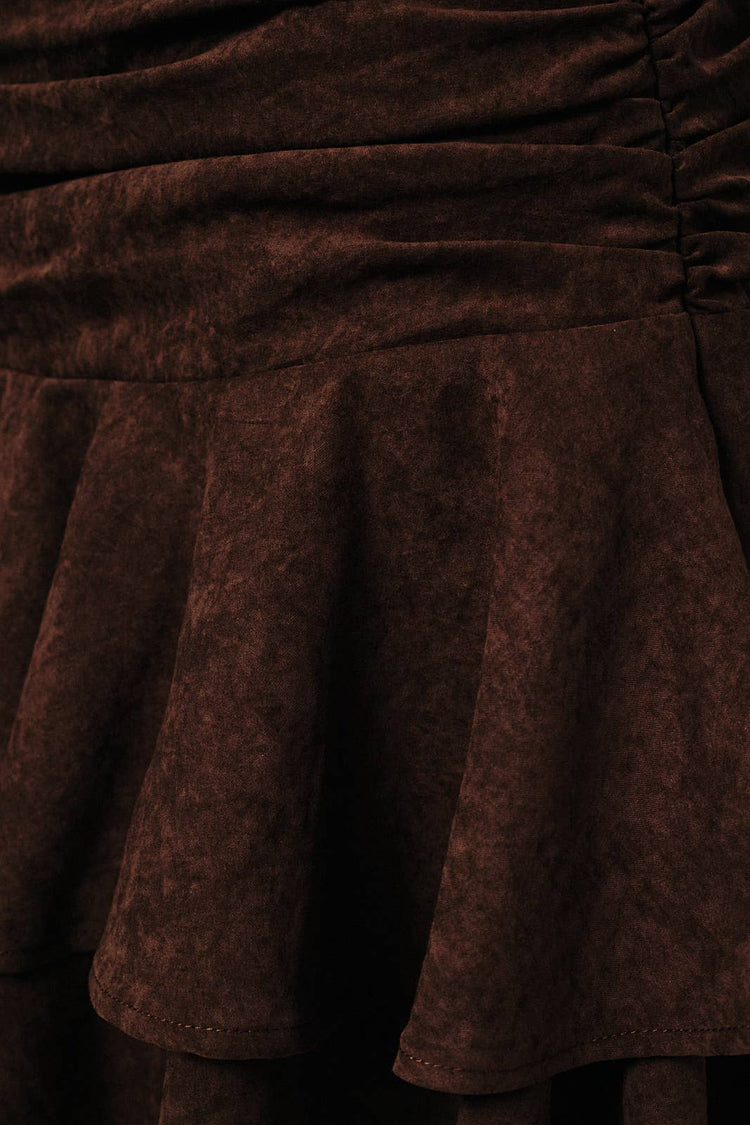 Mid Waist Faux Suede Tiered Layered Flare Mini Skort