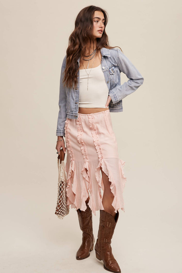 Ruffled Asymmetrical Skirt with Lining