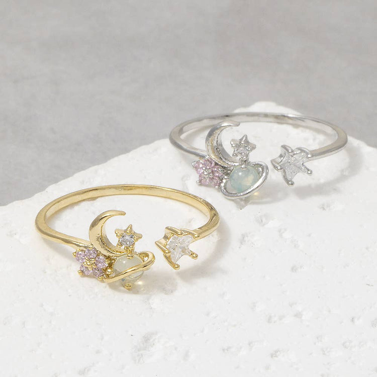 Gold Dipped Cz Celestial Open Ring