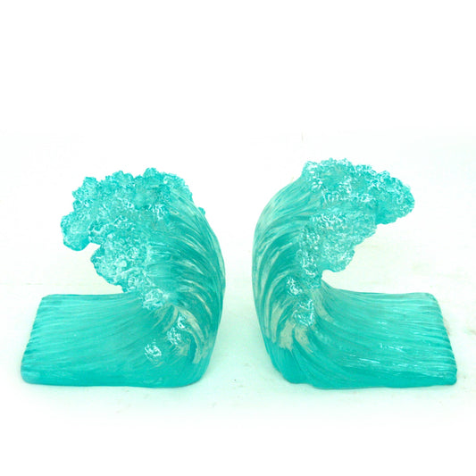 Clear Blue Wave Book Ends, Sold as set