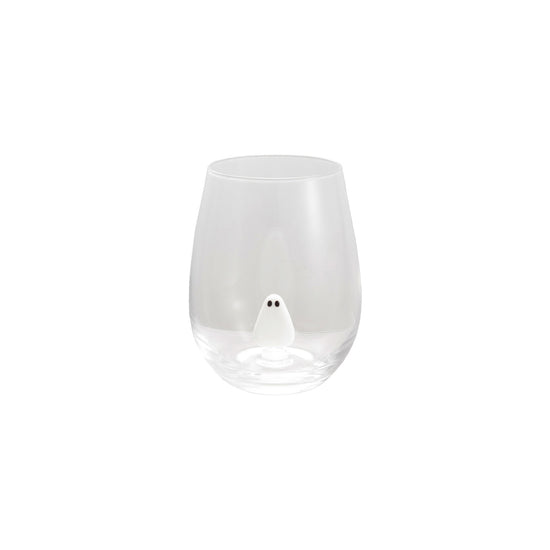 18 oz. Stemless Wine Glass with Hand-Blown Ghost Inside, White & Black