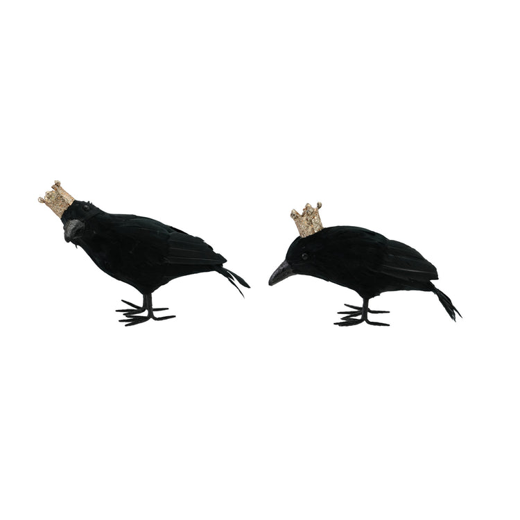 Foam Crow with Feathers & Crown, Black & Gold Glitter Finish, 2 Styles
