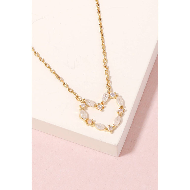 Opal Studded Heart Pendant Necklace
