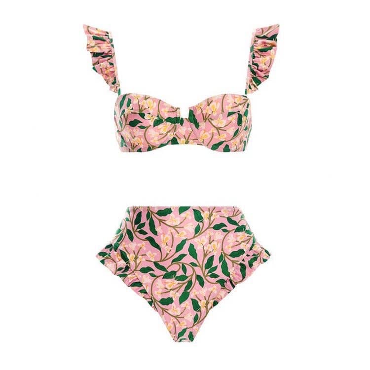 Summer Garden Pink Floral Print Swim Suit