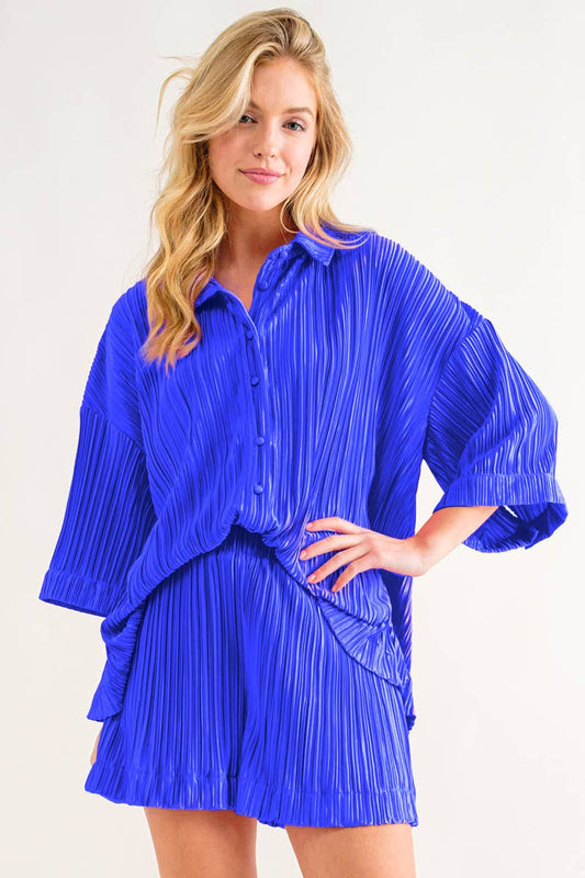 Pleated Button up Shirt and Matching Short - Sold Separately