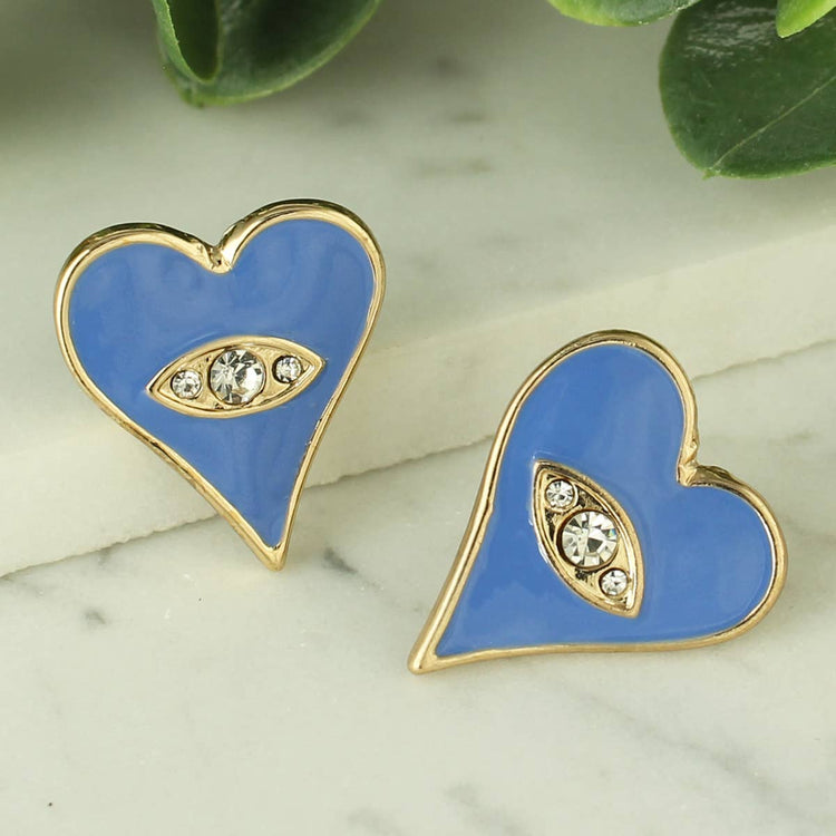 Look of Love Blue Heart Eye Post Earrings