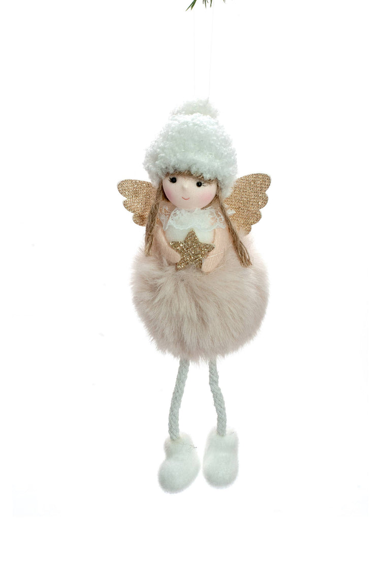 Beige Sitting Fuzzy Angel Girl Doll