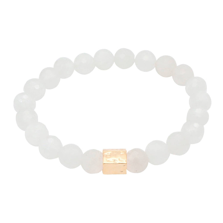 White Jade Stretch Stone with /Gold Accent Bracelet