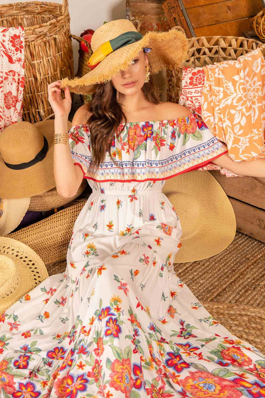 Off Shoulder Floral Maxi Dress