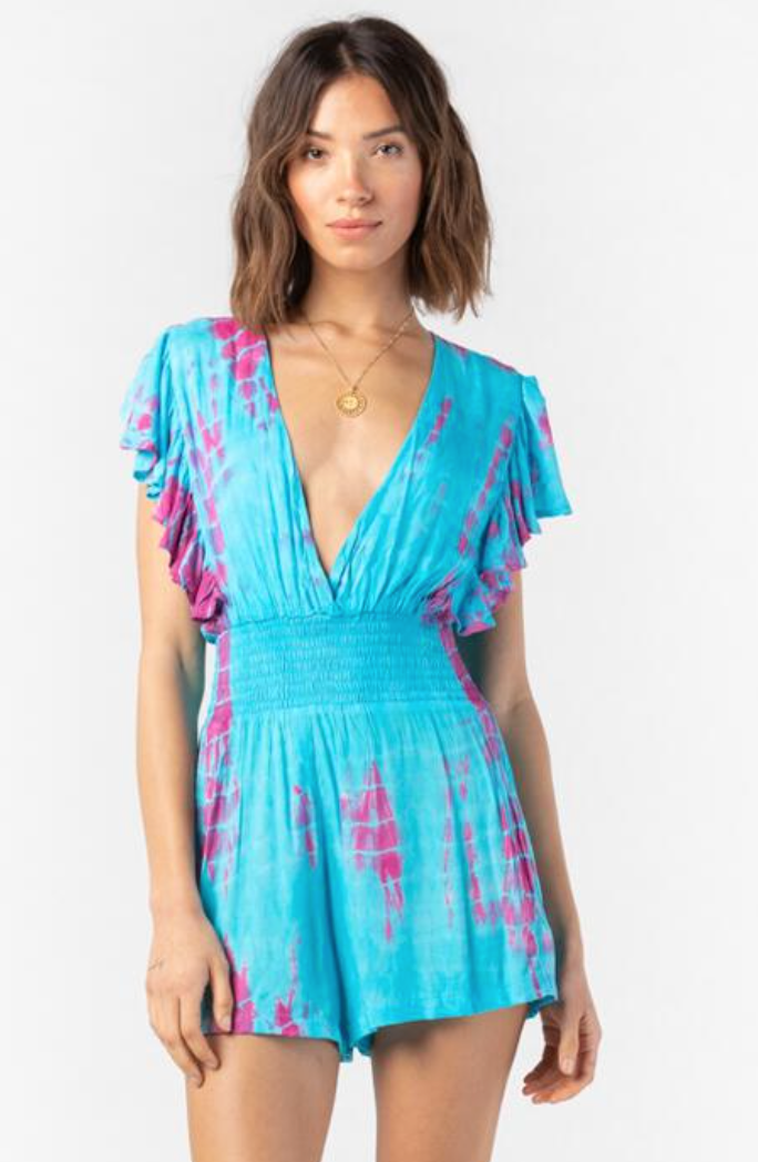 Dahlia Romper Turquoise Fuchsia Leo