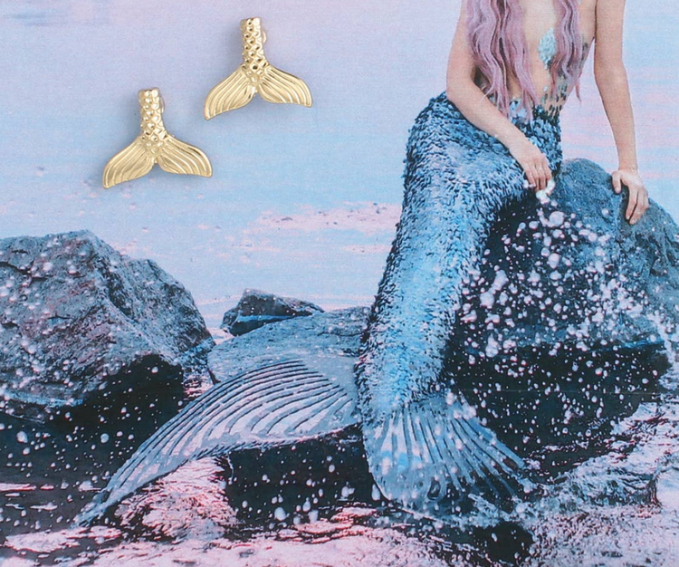 Mystical Mermaid Gold Post Earrings