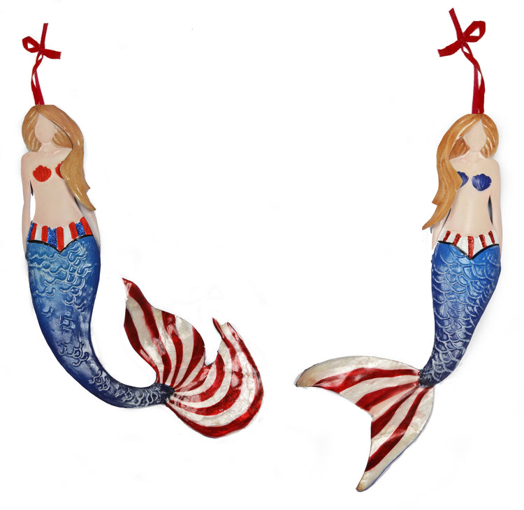 Metal & Capiz Patriotic Americana Mermaid Ornaments