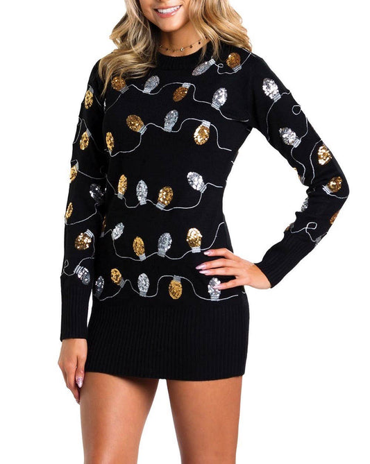 Women's Christmas Lights Sweater Dress