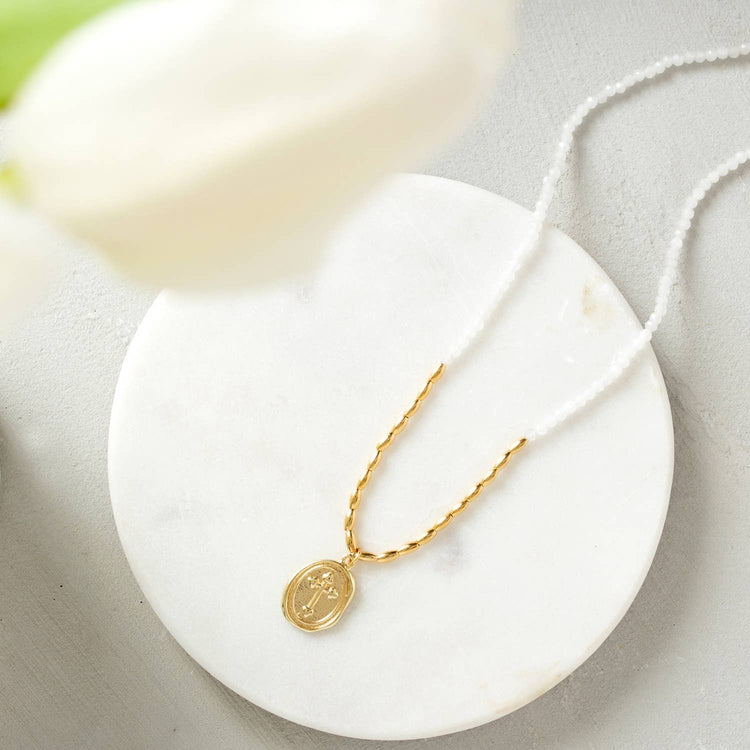 Delicate Stones w/Oval Cross Necklace