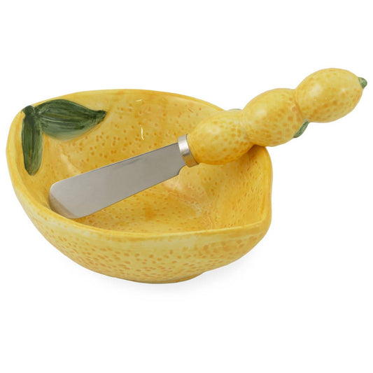 Painterly Lemons Lemon Ceramic Bowl & Spreader