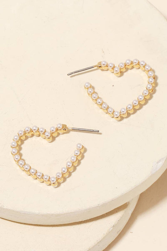 Pearl Studded Heart Hoop Earrings