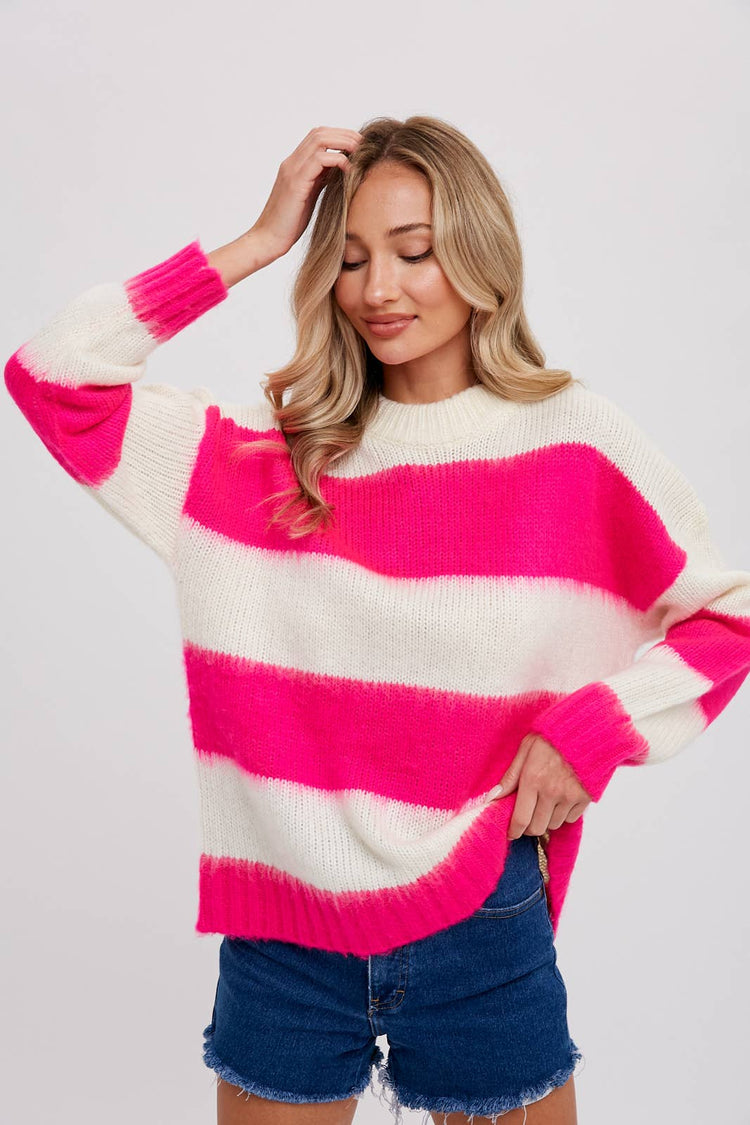 Fuzzy Stripe Pullover Sweater